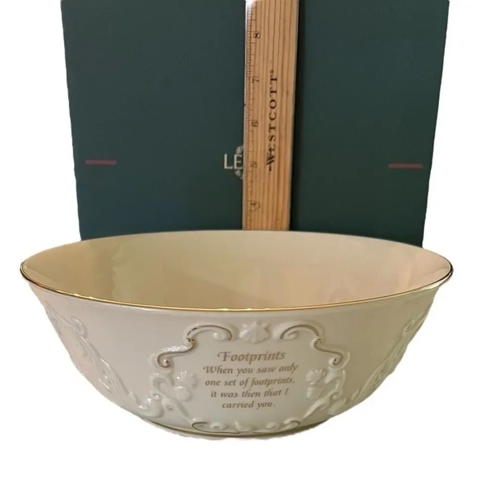 Vintage Lenox Bowl Footprints In the Sand Poem NEW IN BOX Embossed (B)